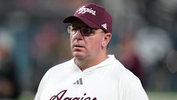 Texas A&M Aggies head coach Mike Elko reacts against the Southern California Trojans.