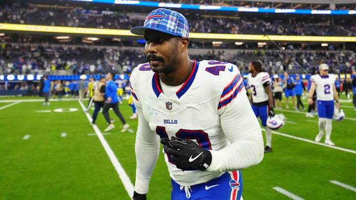 Dec 8, 2024; Inglewood, California, USA; Buffalo Bills linebacker Von Miller (40) leaves the field after the game against the Los Angeles Rams at SoFi Stadium.