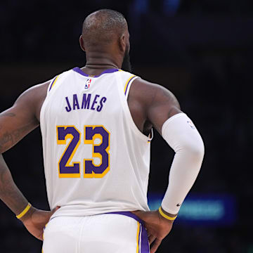 Dec 15, 2024; Los Angeles, California, USA; Los Angeles Lakers forward LeBron James (23) in the second half against the Memphis Grizzlies at Crypto.com Arena. Mandatory Credit: Kirby Lee-Imagn Images