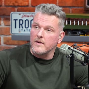 Feb 7, 2025; New Orleans, LA, USA; Pat McAfee on the Pat McAfee Show set on Radio Row at the Super Bowl LIX media center. Mandatory Credit: Kirby Lee-Imagn Images