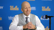 Nov 15, 2024; Los Angeles, California, USA; UCLA Bruins head coach Mick Cronin reacts at a press conference after the game against the Lehigh Mountain Hawks at Pauley Pavilion presented by Wescom. Mandatory Credit: Kirby Lee-Imagn Images