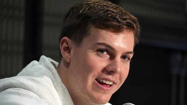 Ohio State Buckeyes quarterback Will Howard during Rose Bowl media day at Sheraton Grand LA.