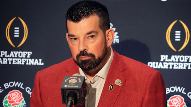 Ohio State Buckeyes head coach Ryan Day during Rose Bowl media day at Sheraton Grand LA