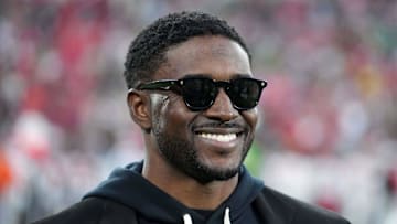 Jan 1, 2025; Pasadena, California, USA; Southern California Trojans former running back and Rose Bowl Hall of Fame inductee Reggie Bush during a CFP Quarterfinal at Rose Bowl Stadium. Mandatory Credit: Kirby Lee-Imagn Images