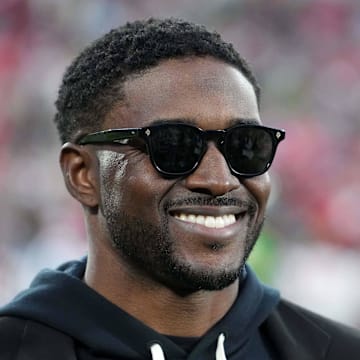 Jan 1, 2025; Pasadena, California, USA; Southern California Trojans former running back and Rose Bowl Hall of Fame inductee Reggie Bush during a CFP Quarterfinal at Rose Bowl Stadium. Mandatory Credit: Kirby Lee-Imagn Images