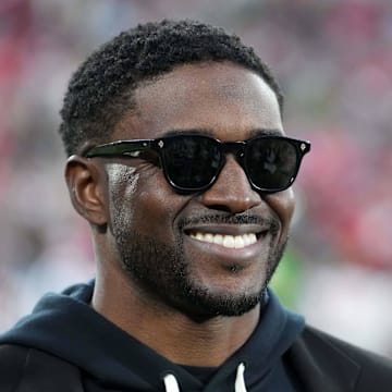 Jan 1, 2025; Pasadena, California, USA; Southern California Trojans former running back and Rose Bowl Hall of Fame inductee Reggie Bush during a CFP Quarterfinal at Rose Bowl Stadium. Mandatory Credit: Kirby Lee-Imagn Images