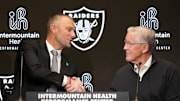 Las Vegas Raiders general manager John Spytek (left) and coach Pete Carroll.