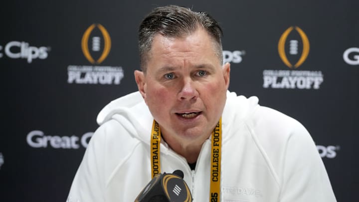 Notre Dame Fighting Irish defensive coordinator Al Golden during 2025 CFP National Championship Media Day. Notre Dame Fighting Irish defensive coordinator Al Golden during 2025 CFP National Championship Media Day.