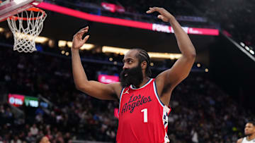 LA Clippers guard James Harden (1) at Intuit Dome. 