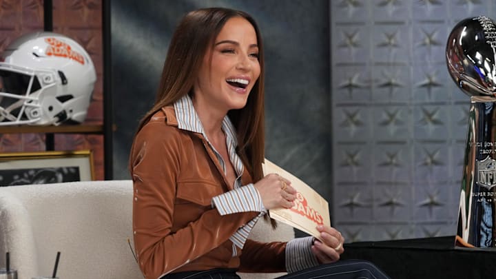 Kay Adams on the Up & Adams set on Radio Row at the Super Bowl LIX media center. 