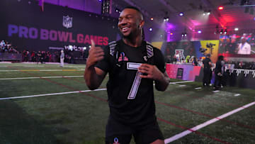 NFC running back Bijan Robinson of the Atlanta Falcons during the NFL Pro Bowl Skills Challenge at Nicholson Fieldhouse