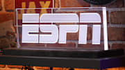  The ESPN logo at the Super Bowl LIX media center at the Ernest N. Morial Convention Center. 