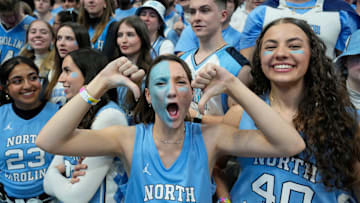 Mar 8, 2025; Chapel Hill, North Carolina, USA; North Carolina Tar Heels fans before the game at Dean E. Smith Center. Mandatory Credit: Bob Donnan-Imagn Images