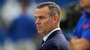 Dec 8, 2024; Inglewood, California, USA; Buffalo Bills general manager Brandon Beane reacts during the game.