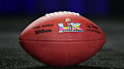 A Wilson official NFL Duke football with the Super Bowl LX logo at the Super Bowl LIX host committee handoff press conference.