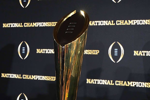 The College Football Playoff National Championship trophy.