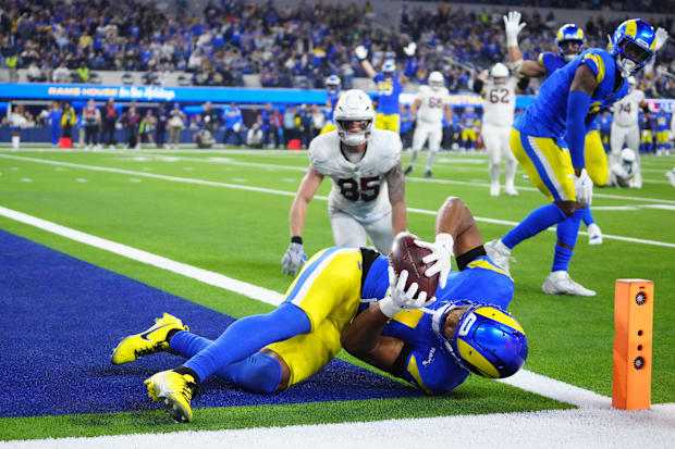 Los Angeles Rams cornerback Ahkello Witherspoon (4) intercepts a pass with 42 seconds left against the Arizona Cardinals.