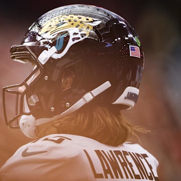 Nov 9, 2025; Houston, Texas, USA; Jacksonville Jaguars quarterback Trevor Lawrence (16) stands on the sideline during the game against the Houston Texans at NRG Stadium. Mandatory Credit: Troy Taormina-Imagn Images
