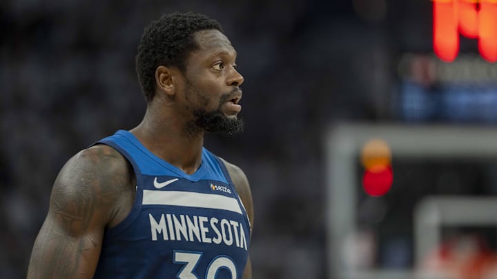 Minnesota Timberwolves forward Julius Randle looks on against the Golden State Warriors. Minnesota Timberwolves forward Julius Randle looks on against the Golden State Warriors.