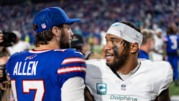 Josh Allen and Tua Tagovailoa postgame exchange following the Bills 31-21 victory over the Dolphins on Thursday Night Football