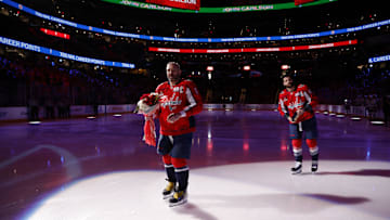 Alex Ovechkin, Tom Wilson, John Carlson, Washington Capitals Mandatory Credit: Amber Searls-Imagn Images