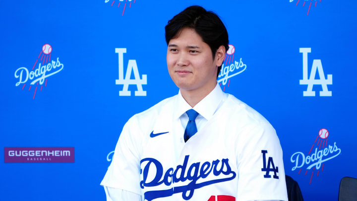 Dec 14, 2023; Los Angeles, CA, USA;  Los Angeles Dodgers player Shohei Ohtani is introduced at a