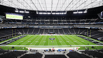 Sep 28, 2025; Paradise, Nevada, USA; A general view of  Allegiant Stadium before the game between the Chicago Bears and Las Vegas Raiders. 