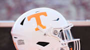 Oct 5, 2024; Fayetteville, Arkansas, USA; General view of a Tennessee Volunteers helmet prior to the game against the Arkansas Razorbacks at Donald W. Reynolds Razorback Stadium. Mandatory Credit: Nelson Chenault-Imagn Images
