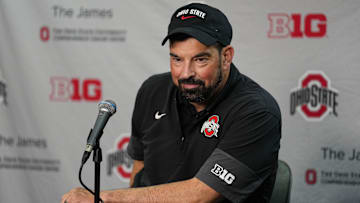 Oct 18, 2025; Madison, Wisconsin, USA;  Ohio State Buckeyes head coach Ryan Day following the game against the Wisconsin Badgers at Camp Randall Stadium. Mandatory Credit: Jeff Hanisch-Imagn Images