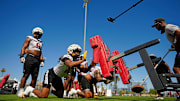 Arizona State defensive lineman Clayton Smith (10) runs a drill during the first day of fall practice in Tempe, Ariz. on July 30, 2025.