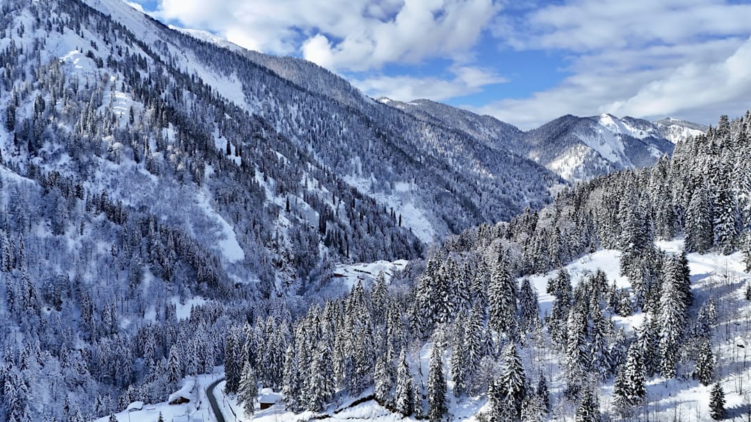 Views of snow covered Ayder Plateau and Kackar Mountains