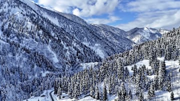 Views of snow covered Ayder Plateau and Kackar Mountains