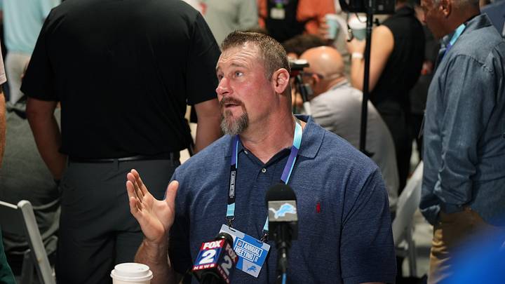 Apr 1, 2025; Palm Beach, FL, USA;  Detroit Lions head coach Dan Campbell answers questions from the media during the NFL Annual League Meeting at The Breakers. Mandatory Credit: Jim Rassol-Imagn Images
