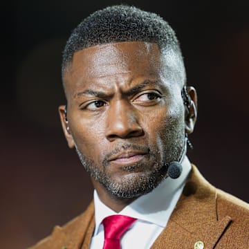 Nov 4, 2024; Kansas City, Missouri, USA; Broadcaster Ryan Clark prior to a game between the Tampa Bay Buccaneers and the Kansas City Chiefs at GEHA Field at Arrowhead Stadium. Mandatory Credit: Jay Biggerstaff-Imagn Images