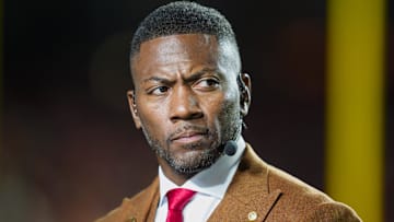 Broadcaster Ryan Clark prior to a game between the Tampa Bay Buccaneers and the Kansas City Chiefs at GEHA Field at Arrowhead Stadium. 