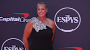 Penn State women's volleyball coach Katie Schumacher-Cawley on the red carpet before the ESPYs in Los Angeles. 
