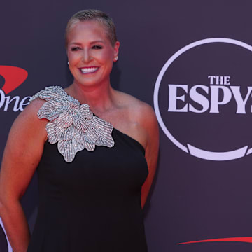 Penn State women's volleyball coach Katie Schumacher-Cawley on the red carpet before the ESPYs in Los Angeles. 