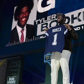 Alabama offensive lineman Tyler Booker is selected by the Dallas Cowboys as the No. 12 pick in the first round of the 2025 NFL Draft.