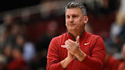 Jan 22, 2025; Stanford, California, USA; Stanford Cardinal head coach Kyle Smith claps against the Miami (FL) Hurricanes in the second half at Maples Pavilion. Mandatory Credit: Eakin Howard-Imagn Images