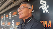 José Valentín speaks in the White Sox dugout at Rate Field prior to Friday's game against the New York Yankees.