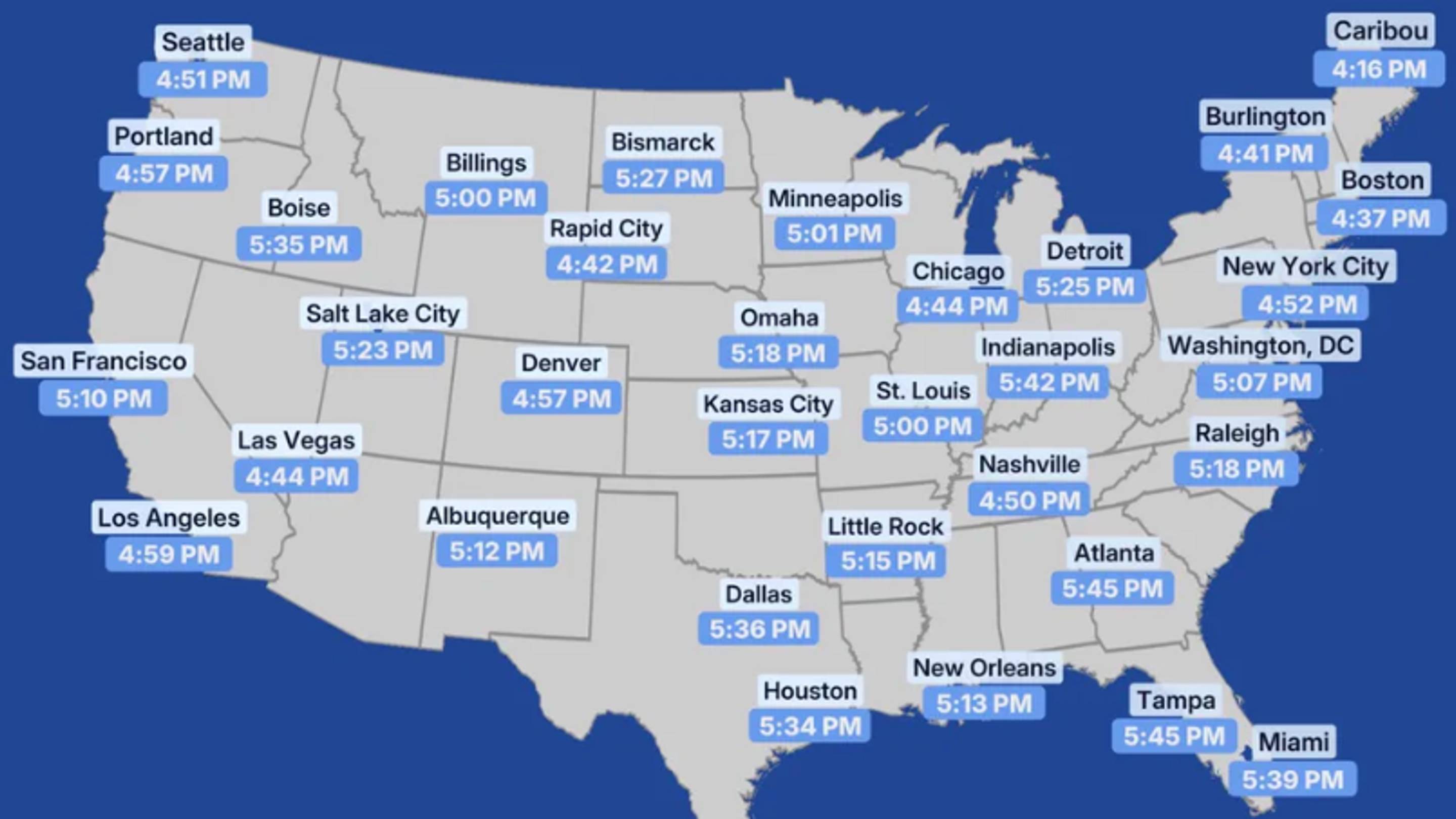 When the Sun Will Set Across the US on November 1, Mapped