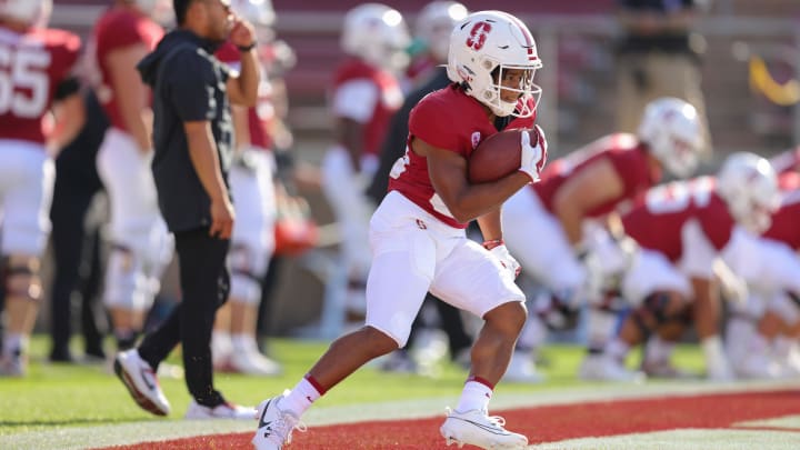 Sep 16, 2023; Stanford, California, USA; Stanford Cardinal running back Sedrick Irvin (26) warms up before the game against the Sacramento State Hornets at Stanford Stadium. Mandatory Credit: Sergio Estrada-USA TODAY Sports