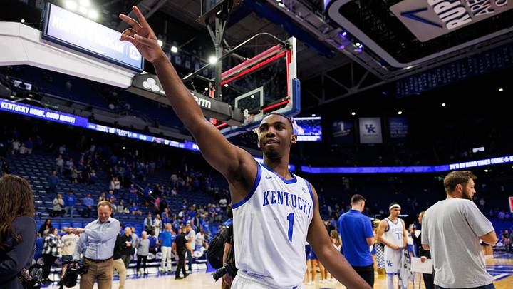 Oct 29, 2024; Lexington, KY, USA; Kentucky Wildcats guard Lamont Butler (1) waves to fans after the game against the Minnesota State Mavericks at Rupp Arena. Mandatory Credit: Jordan Prather-Imagn Images