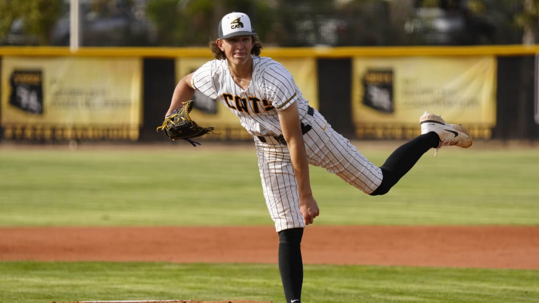 Saguaro pitcher Cam Caminiti pitches against Deer Valley during a baseball game at Saguaro High School in Scottsdale on March 6, 2024.