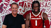 Arkansas Razorbacks recruit Jordan Smith with coach John Calipari during weekend official visit in Fayetteville, Ark.