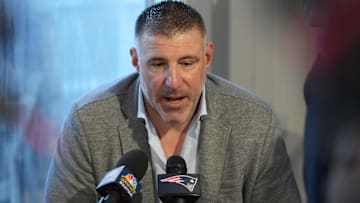 New England Patriots head coach Mike Vrabel answers questions from the media during the NFL Annual League Meeting at The Breakers.