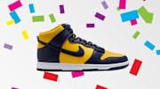 The Nike Dunk High SE in the "Michigan" colorway. 