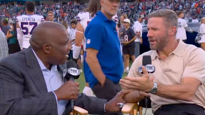 Curt Menefee and Julian Edelman on Fox's pregame NFL coverage. Curt Menefee and Julian Edelman on Fox's pregame NFL coverage.