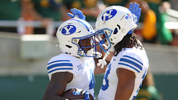 Miles Davis and Jojo Phillips celebrate a touchdown against Baylor.