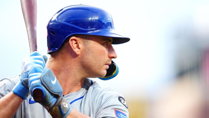 Aug 7, 2024; Denver, Colorado, USA; New York Mets first base Pete Alonso (20) on deck in the first inning against the Colorado Rockies at Coors Field. 